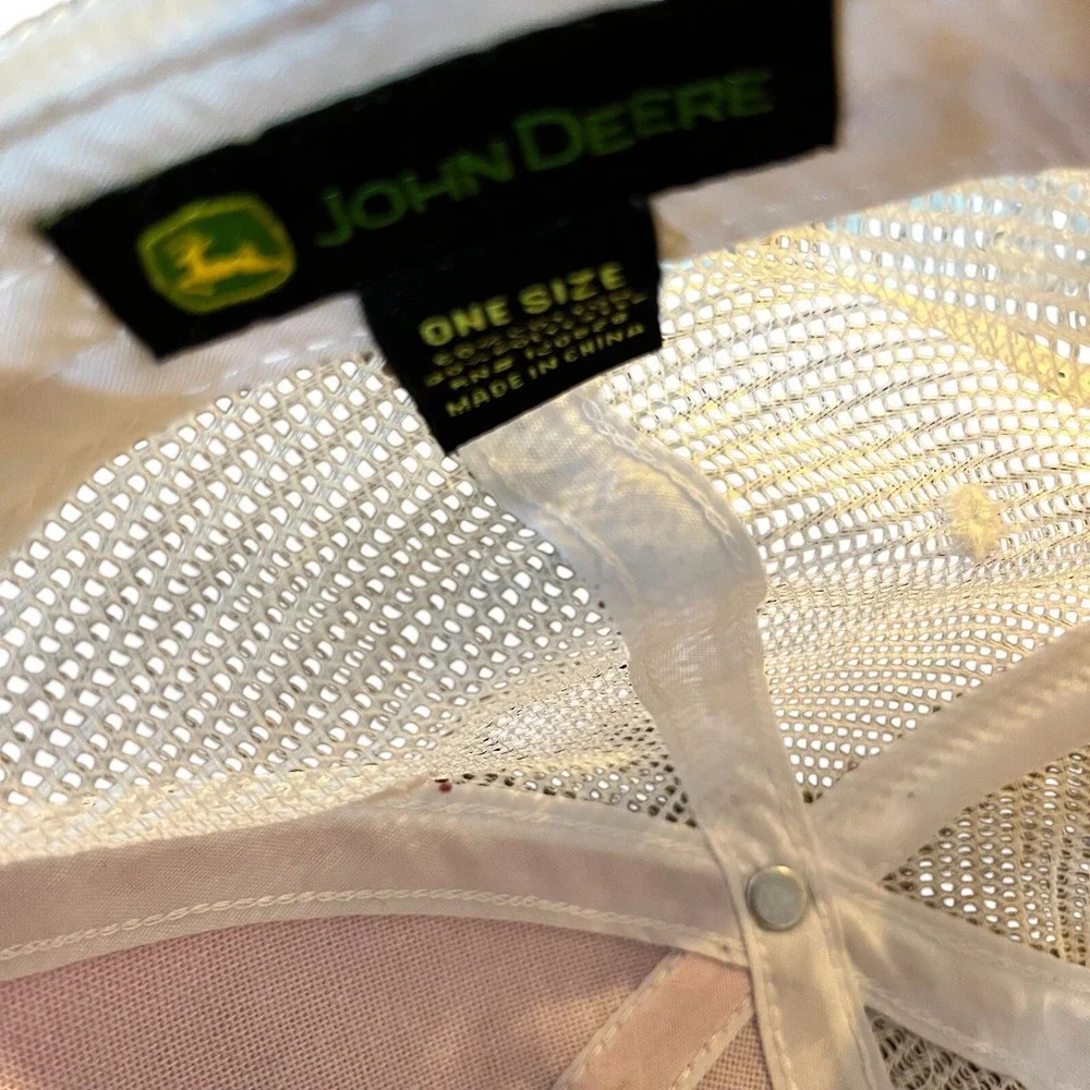 John Deere Trucker Hat Womens Pink White Mesh Snapback Cap Farm Workwear